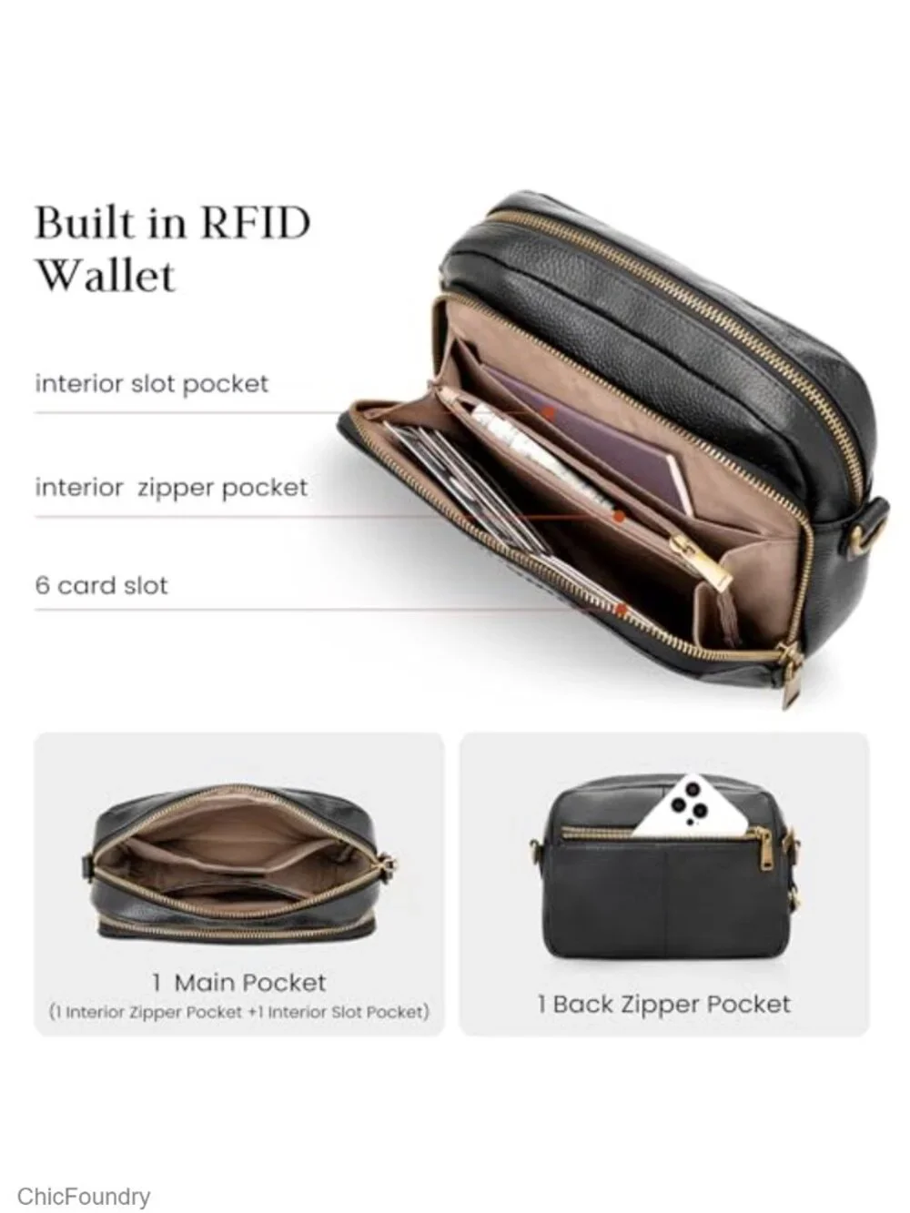 Genuine Leather Crossbody Bag Anti Theft RFID Wallet Purse